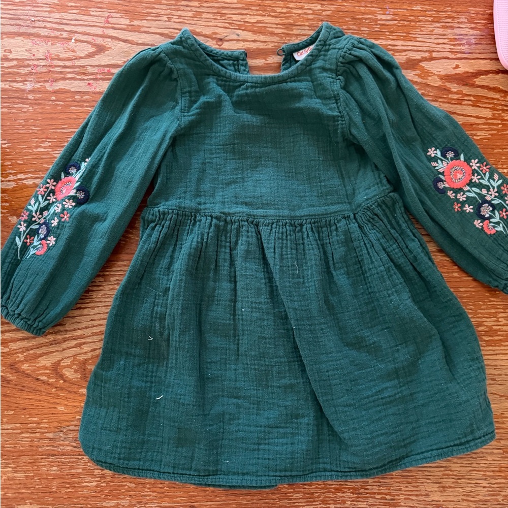 Cat & Jack Green Dress with Floral Sleeves